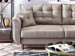 Sofa Lanti Beżowy Welur, Podstawa Orzech