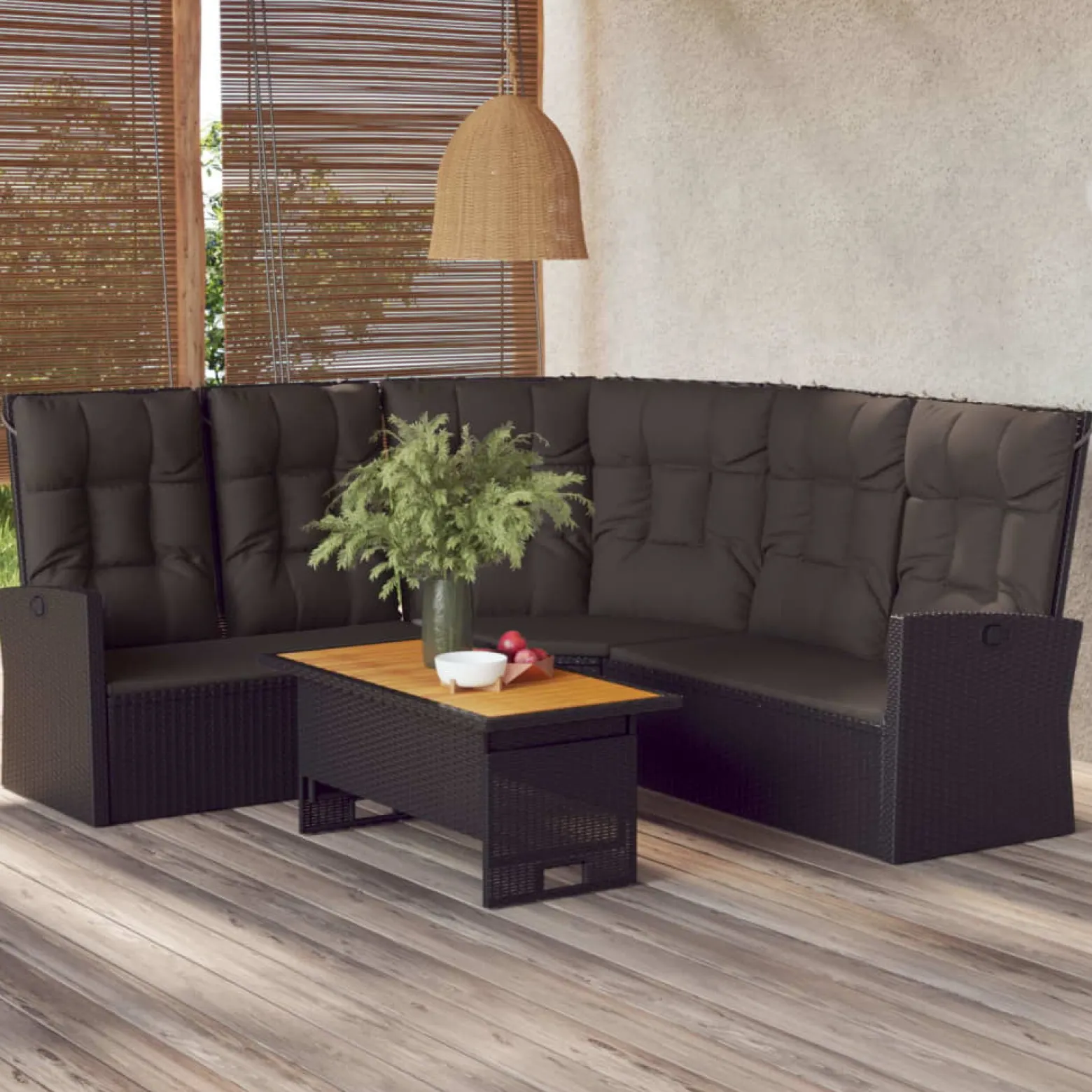 Sofa narożna Czarny Technorattan vidaXL