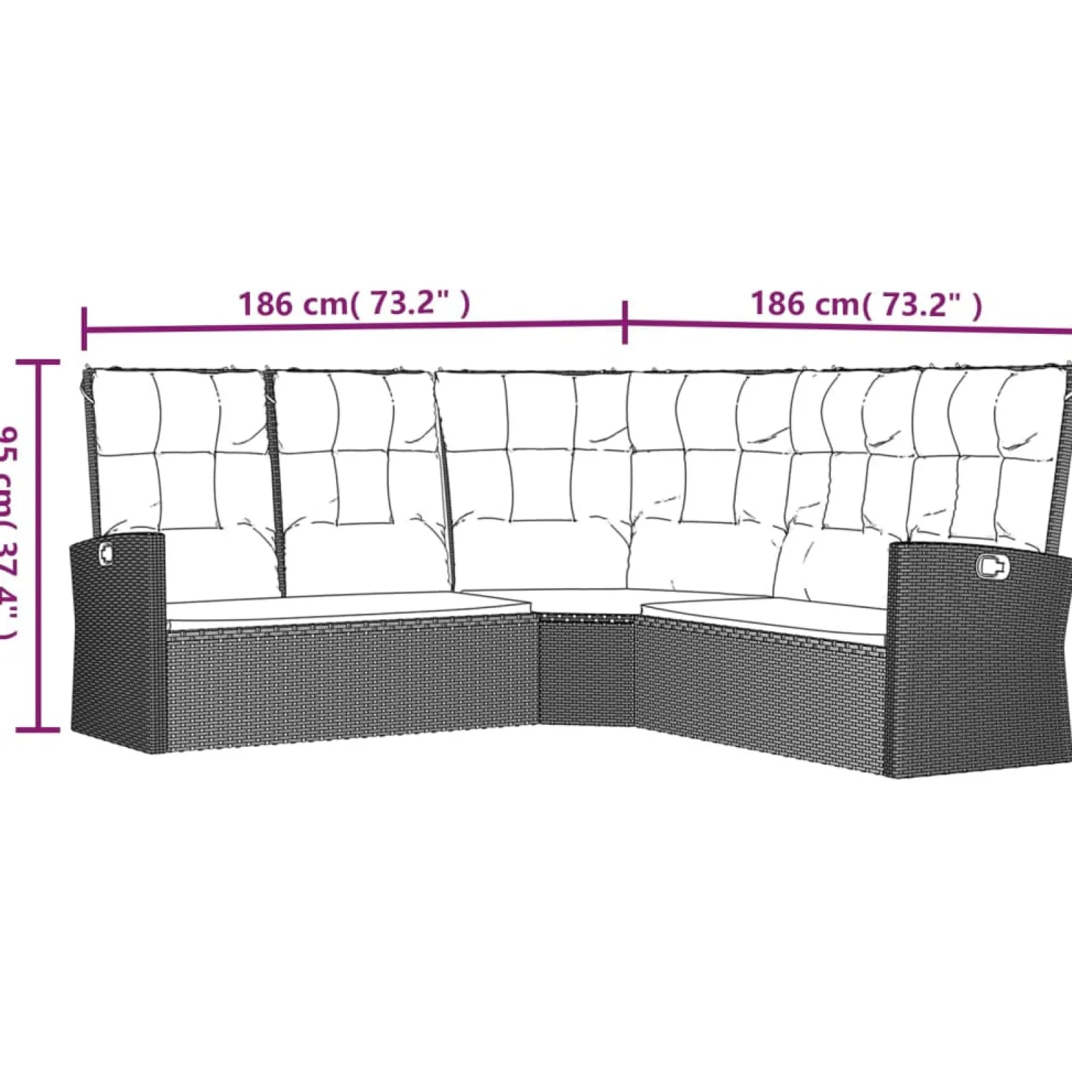 Sofa narożna Czarny Technorattan vidaXL