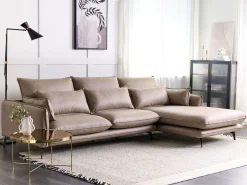 Sofa narożna lewostronna 3 osobowa jasnobrązowy