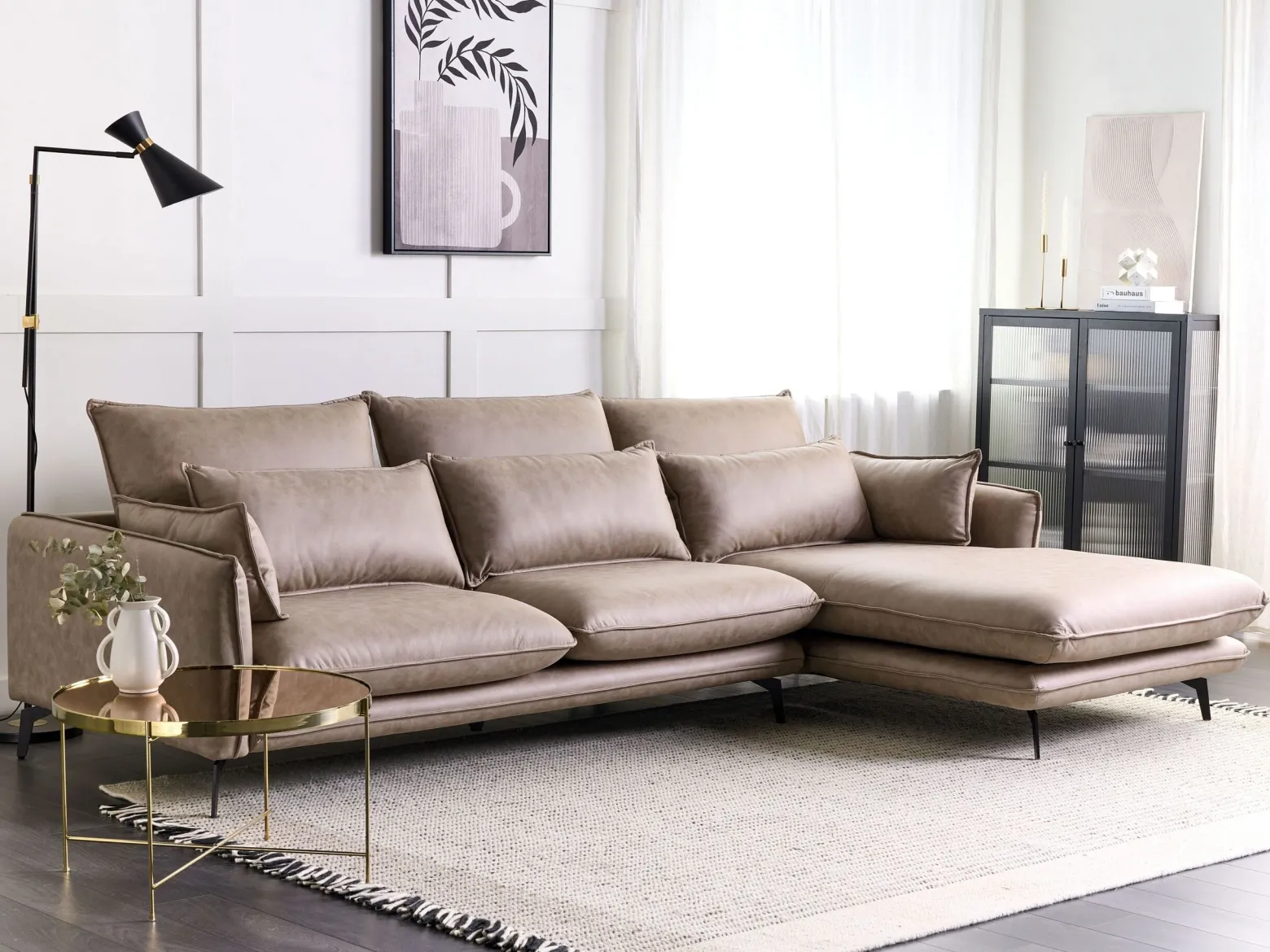 Sofa narożna lewostronna 3 osobowa jasnobrązowy