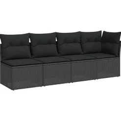 Sofa Ogrodowa Czarna z Poduszkami Fotel Siedzisko Na Taras Balkon