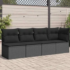 Sofa Ogrodowa Czarna z Poduszkami Fotel Siedzisko Na Taras Balkon