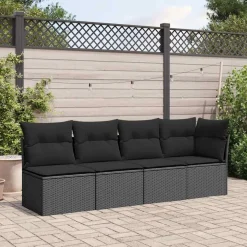 Sofa Ogrodowa Czarna z Poduszkami Fotel Siedzisko Na Taras Balkon