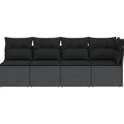 Sofa Ogrodowa Czarna z Poduszkami Fotel Siedzisko Na Taras Balkon