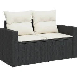 Sofa Ogrodowa Czarna z Poduszkami Fotel Siedzisko Na Taras Balkon