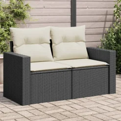 Sofa Ogrodowa Czarna z Poduszkami Fotel Siedzisko Na Taras Balkon