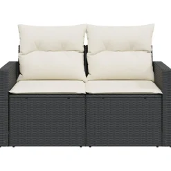 Sofa Ogrodowa Czarna z Poduszkami Fotel Siedzisko Na Taras Balkon