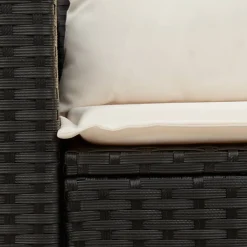 Sofa Ogrodowa Czarna z Poduszkami Fotel Siedzisko Na Taras Balkon