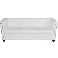 Sofa 3-osobowa w stylu Chesterfield, sztuczna skóra, biała