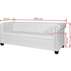 Sofa 3-osobowa w stylu Chesterfield, sztuczna skóra, biała
