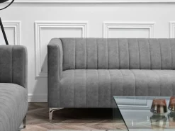Sofa Roni-3 Szary Tkanina, Podstawa Chrom