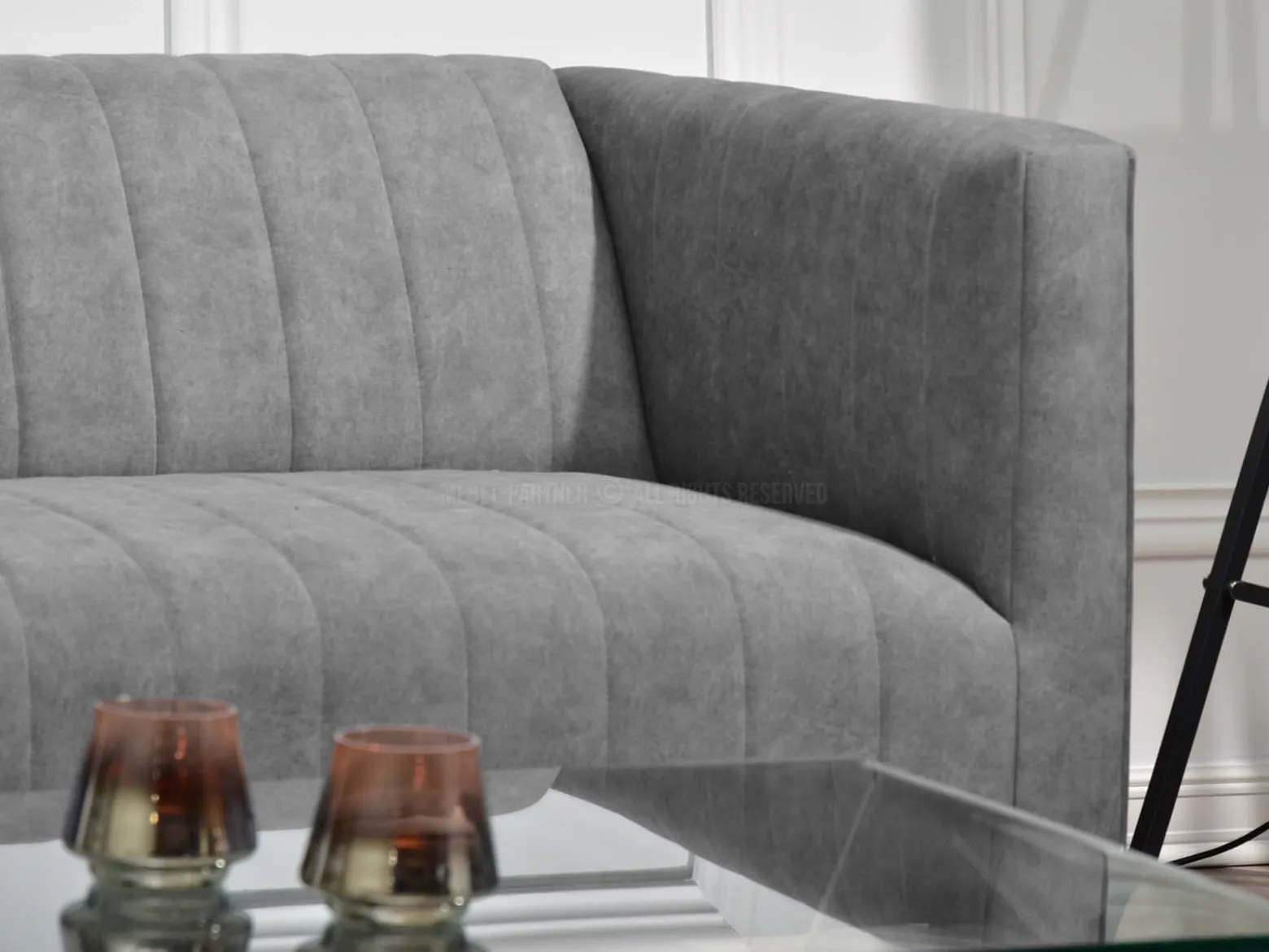Sofa Roni-3 Szary Tkanina, Podstawa Chrom