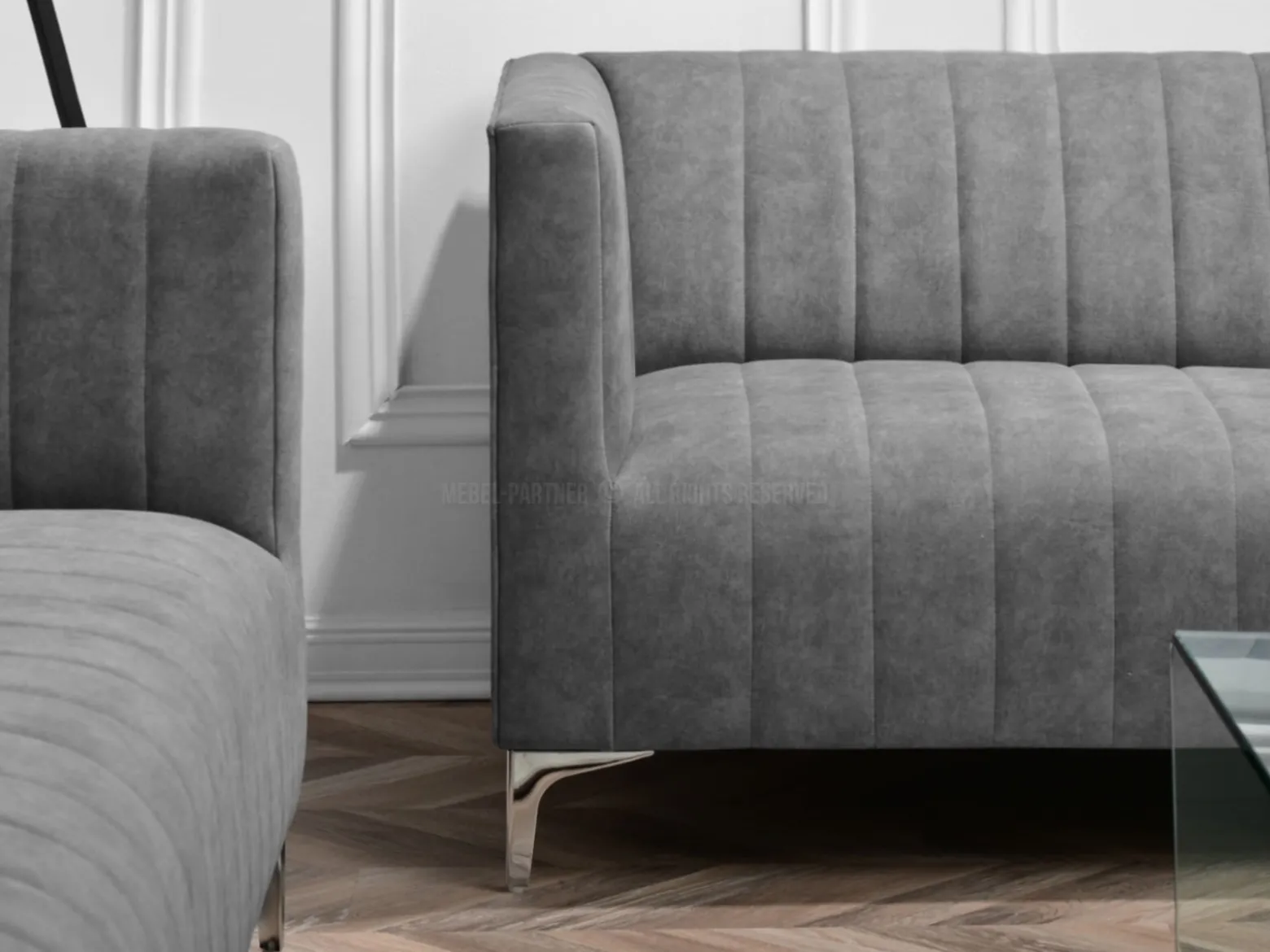 Sofa Roni-3 Szary Tkanina, Podstawa Chrom