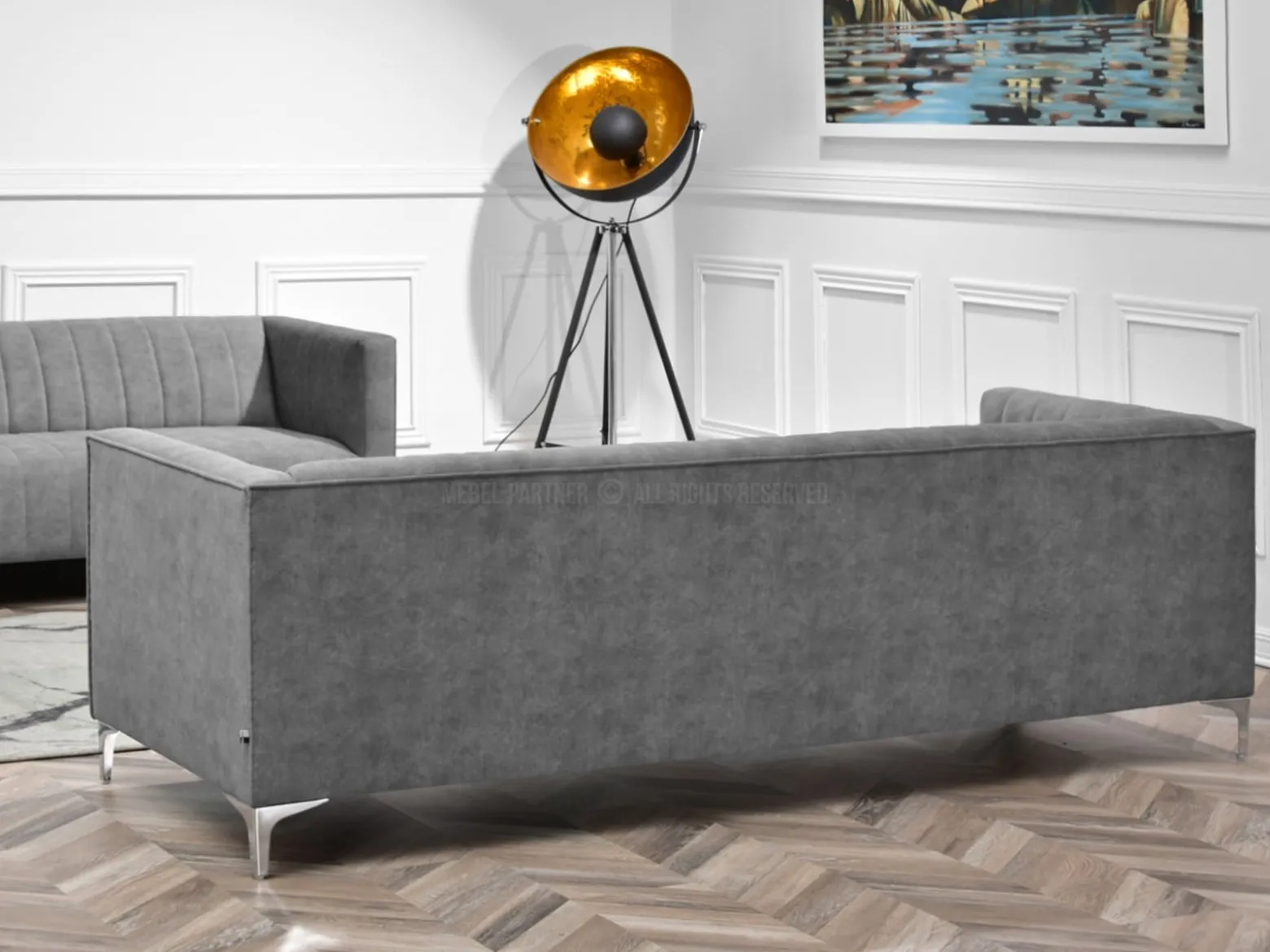 Sofa Roni-3 Szary Tkanina, Podstawa Chrom