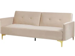 Sofa rozkładana LUCAN Welur Beżowy dla 3 osób