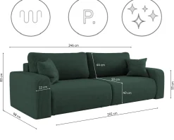Sofa rozkładana MILANO z pojemnikiem na pościel tkanina Poso Zielony