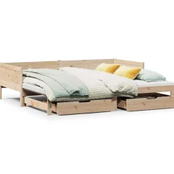 Sofa Rozsuwana Łóżko Drewniane Rama Łóżka z Szufladami Brązowa 90x190 cm