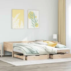 Sofa Rozsuwana Łóżko Drewniane Rama Łóżka z Szufladami Brązowa 90x190 cm