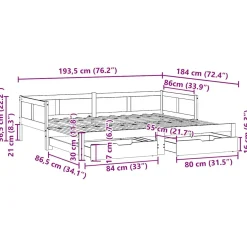 Sofa Rozsuwana Łóżko Drewniane Rama Łóżka z Szufladami Brązowa 90x190 cm