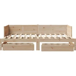 Sofa Rozsuwana Łóżko Drewniane Rama Łóżka z Szufladami Brązowa 90x190 cm