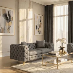Sofa SORRENTO 2S Dwuosobowa Szara Welurowa Nowoczesna Glamour