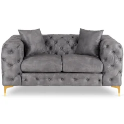 Sofa SORRENTO 2S Dwuosobowa Szara Welurowa Nowoczesna Glamour