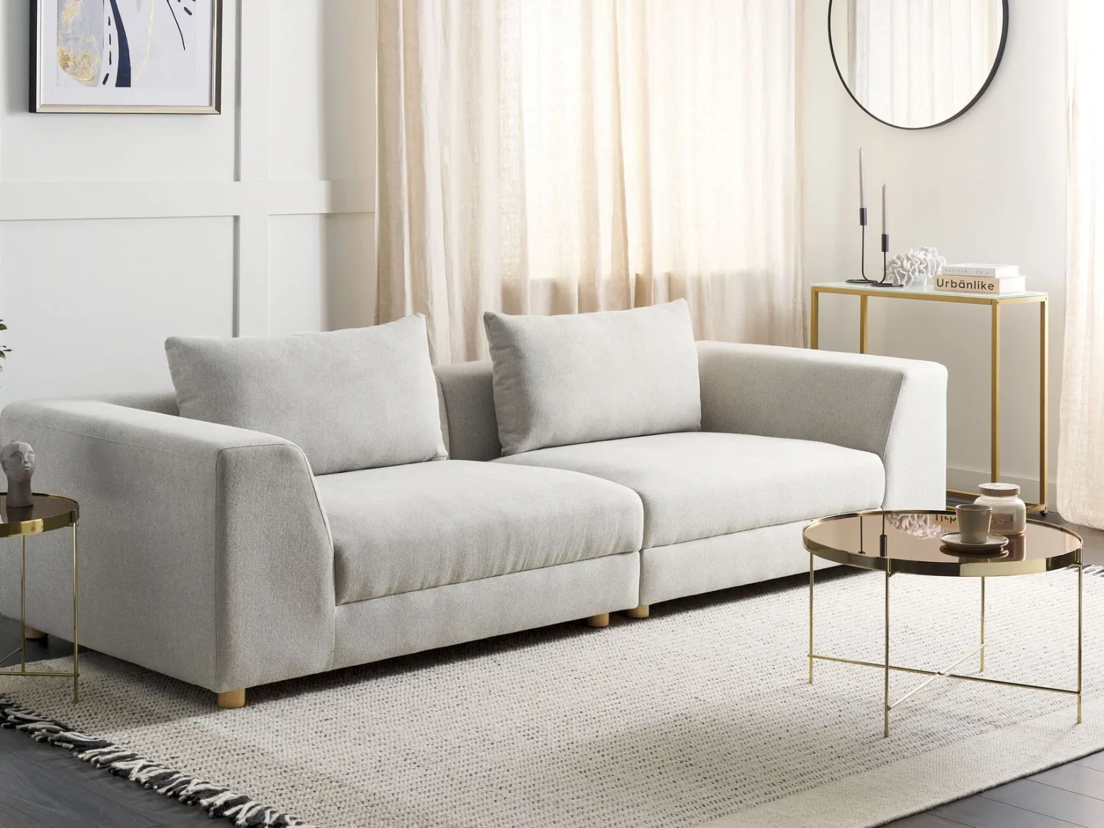 Sofa trzyosobowa z poduszkami jasnoszara