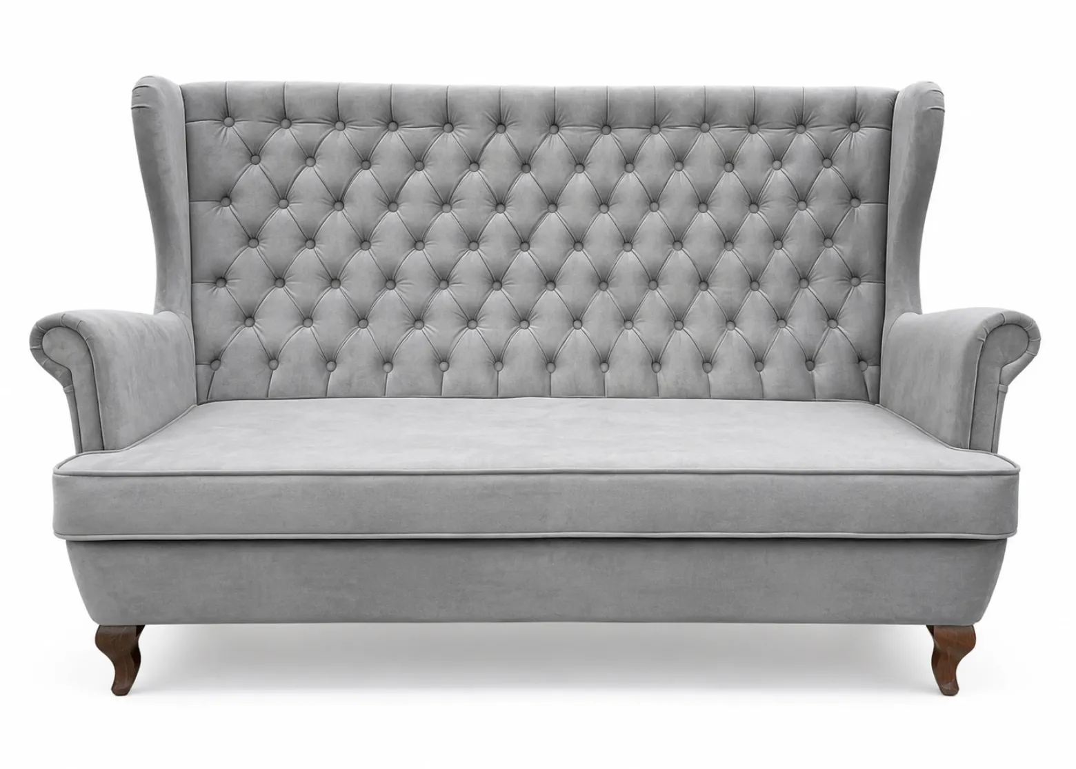 Sofa uszak 3-osobowa chesterfield glamour szara velvet HR45 nogi ludwik