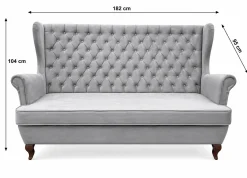 Sofa uszak 3-osobowa chesterfield glamour szara velvet HR45 nogi ludwik