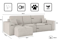Sofa w kształcie L BEST narożnik, tkanina Poso, Beżowy Lewostronny