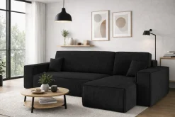Sofa w kształcie L BEST narożnik, tkanina Poso, Czarny Prawostronny