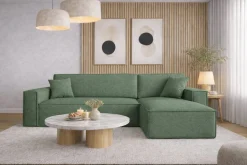 Sofa w kształcie L BEST narożnik tkanina Neve, Zielony Prawostronny