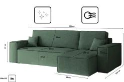 Sofa w kształcie L BEST narożnik tkanina Neve, Zielony Prawostronny