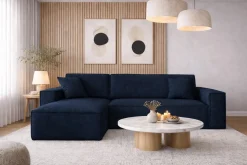 Sofa w kształcie L BEST narożnik tkanina Neve, Ciemnoniebieski Lewostronny