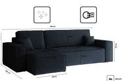 Sofa w kształcie L BEST narożnik tkanina Neve, Ciemnoniebieski Lewostronny