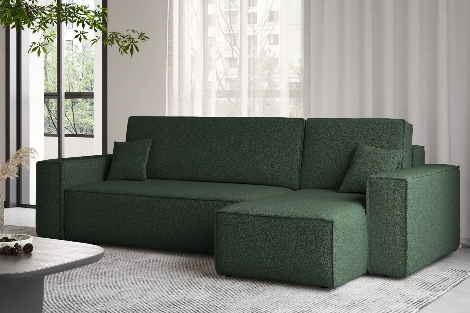 Sofa w kształcie L BEST, tkanina Abriamo, Ciemnozielony Prawostronny