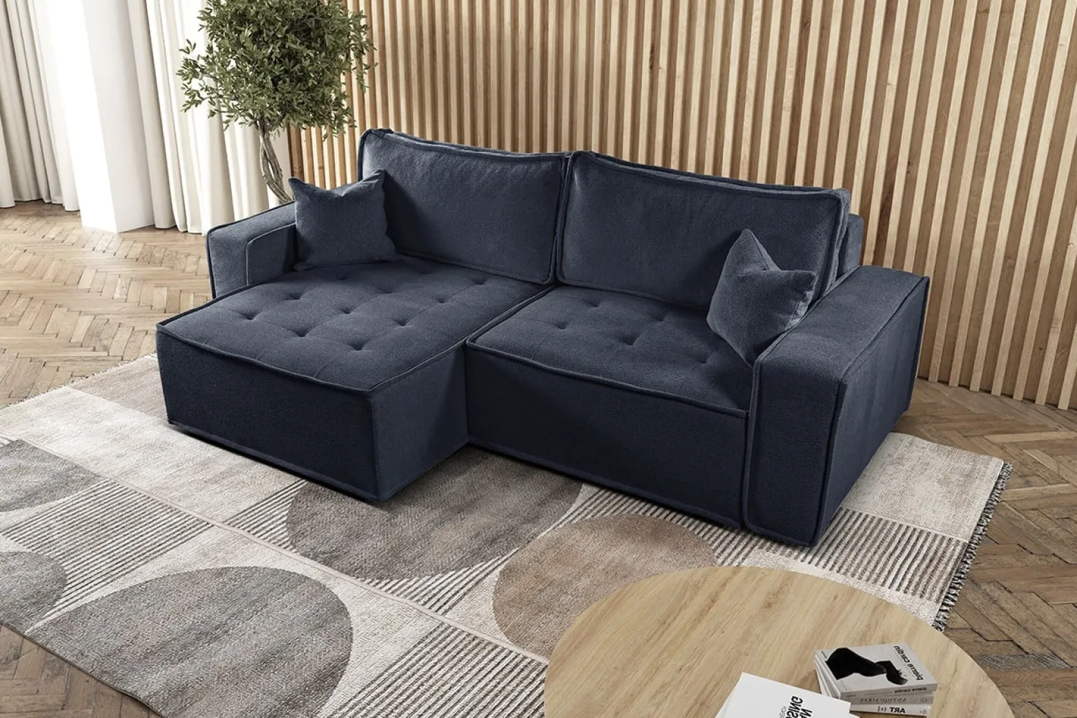 Sofa w kształcie L BOHOO narożnik, tkanina Raven, Grafitowy Lewostronny