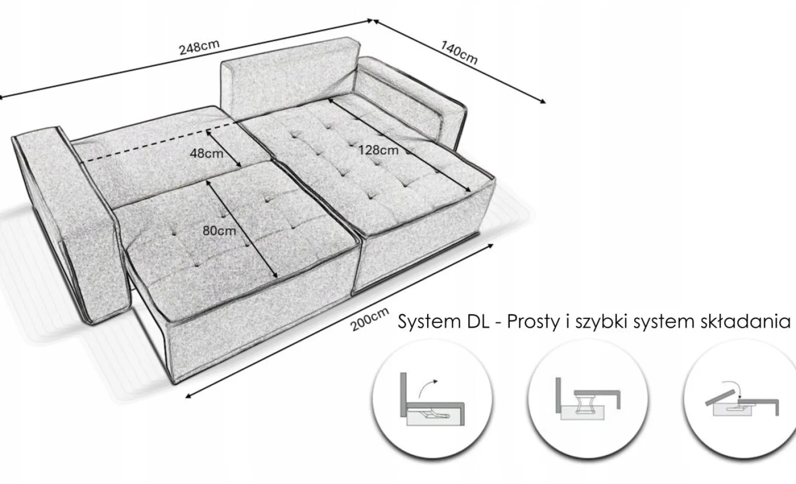 Sofa w kształcie L BOHOO narożnik, tkanina Raven, Grafitowy Lewostronny