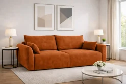 Sofa z funkcją spania i pojemnikiem, welur Salvador, Brązowy, Zephira