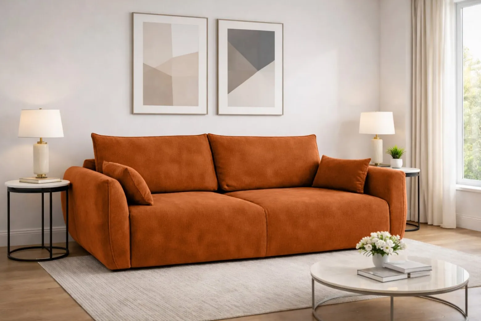 Sofa z funkcją spania i pojemnikiem, welur Salvador, Brązowy, Zephira