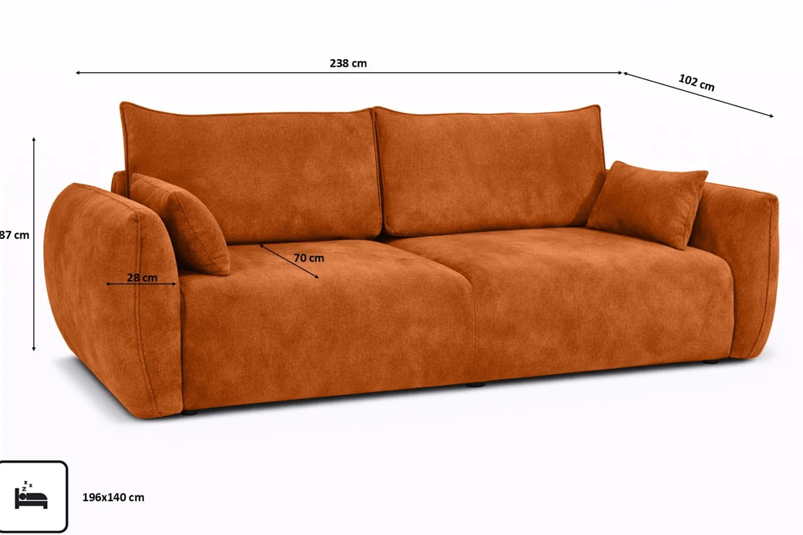 Sofa z funkcją spania i pojemnikiem, welur Salvador, Brązowy, Zephira