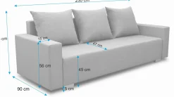 Sofa z funkcją spania sprężyny bonell Porto Grafitowa
