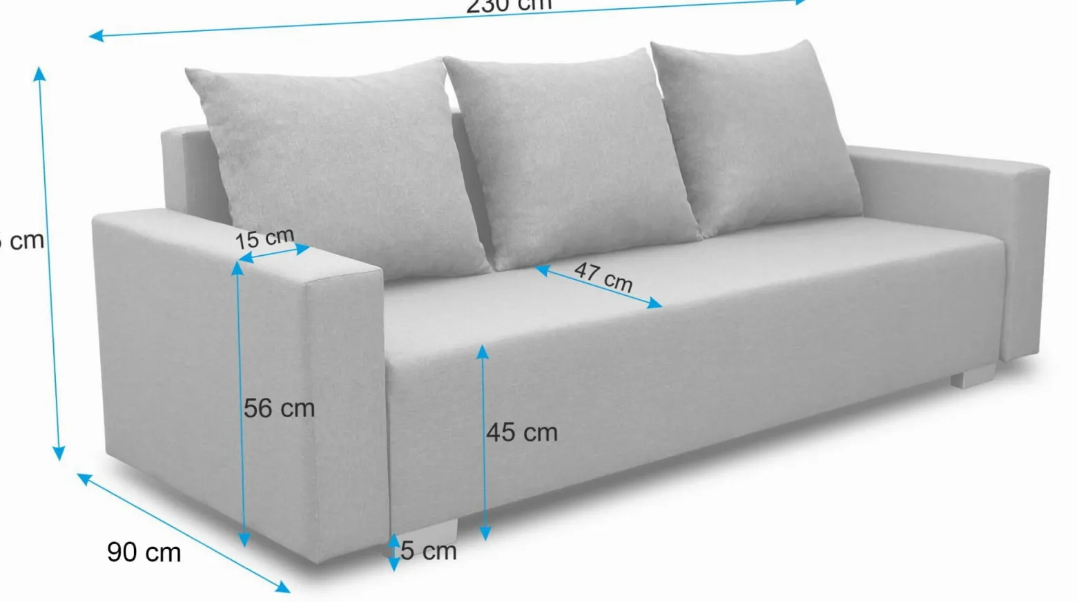 Sofa z funkcją spania sprężyny bonell Porto Grafitowa