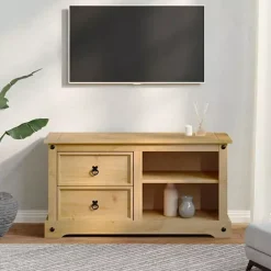 Sosnowa szafka RTV z 2 szufladami - Zenix