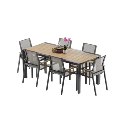 Stół ogrodowy aluminiowy BELLANTI Verona Luna Dark Grey z blatem teak