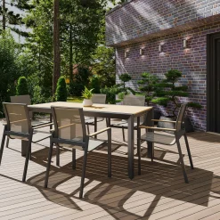 Stół ogrodowy aluminiowy BELLANTI Verona Luna Dark Grey z blatem teak