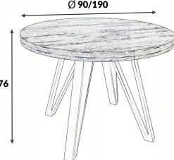 Stół okrągły 90 cm rozkładany 190 cm Kaszmir + nogi industrial ZŁOTE