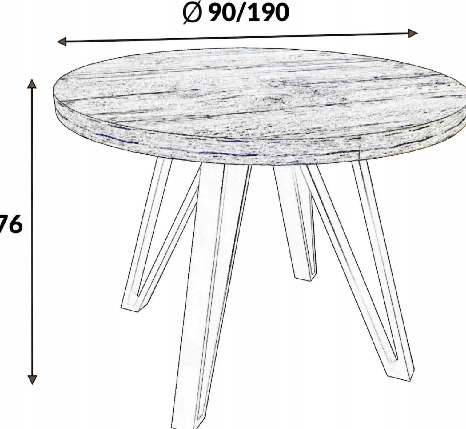 Stół okrągły 90 cm rozkładany 190 cm Kaszmir + nogi industrial ZŁOTE