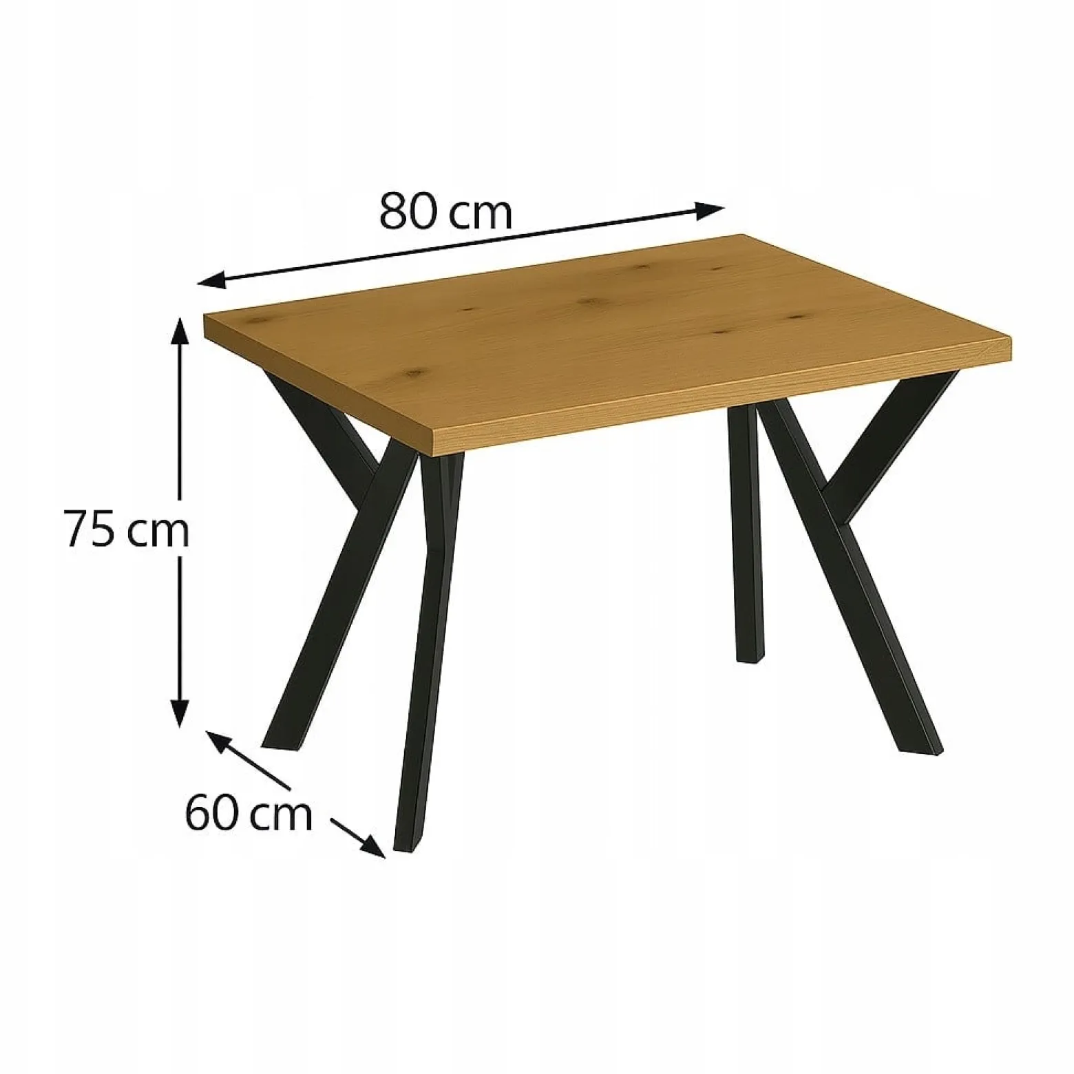 Stół ława 60 x 80 cm blat 3,6cm Metal Dąb Craft